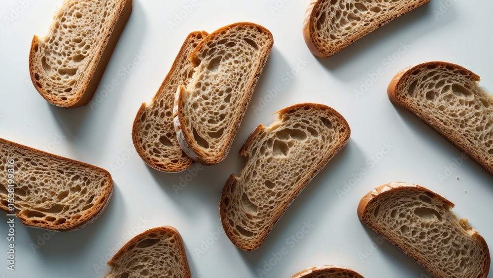 Poster sliced bread for toasting isolated on a white background. close-up view from above.