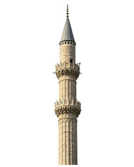A majestic minaret reaching for the heavens, a testament to faith and architectural artistry, standing tall against a bright, clear sky.