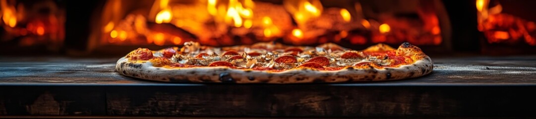 Artisan Pepperoni Pizza in a Vibrant Wood-Fired Oven. Generative AI