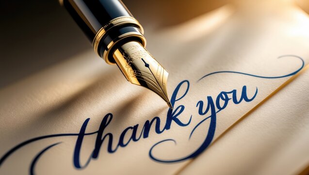 Close-up view of a fountain pen on a note.