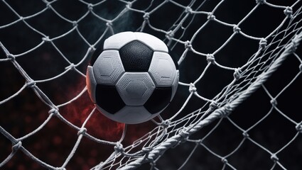 Soccer ball achieving goal success against a background.