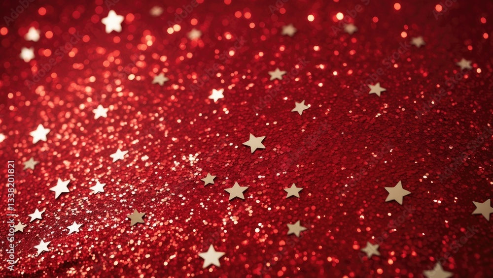 Poster glittering red star paper texture background. texture of red glitter. abstract red backdrop with spa