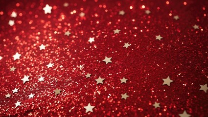 Glittering red star paper texture background. Texture of red glitter. Abstract red backdrop with space for text.
