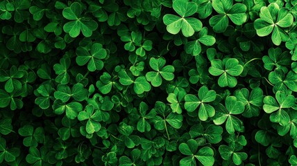A festive St. Patrick's Day background with lucky green shamrocks, gold coins, and sparkling bokeh lights, with copy space for a message.

