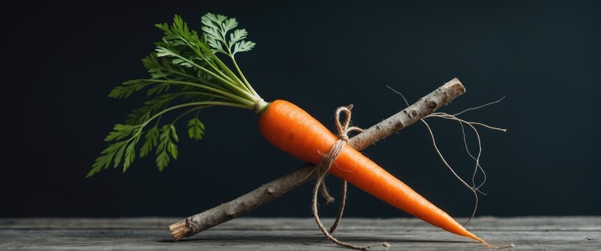 Carrot and stick analogy set against a background