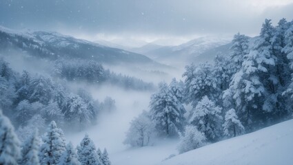 Snowy Winter Wonderland Landscape in Nature Photography Tranquil Environment Aerial Perspective of Snow-Covered Mountains