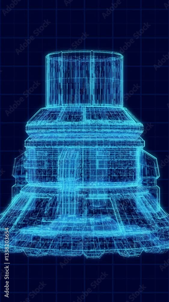 Poster futuristic mechanical design with a mechanical piece in wireframe, some space at the sides for custo