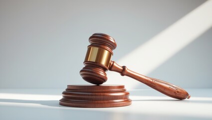 Obraz premium Gavel and sound block on a plain background.