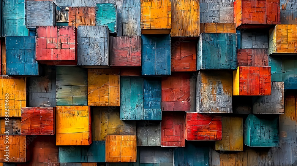 Poster colorful wooden cube pattern abstract design background