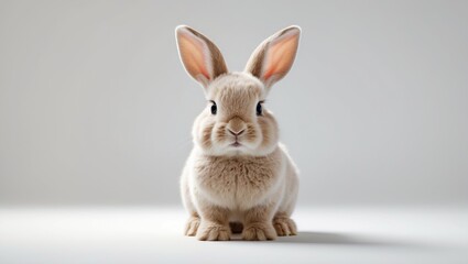 Obraz premium Front view of baby rabbit on a white background. Adorable pose of baby rabbit.