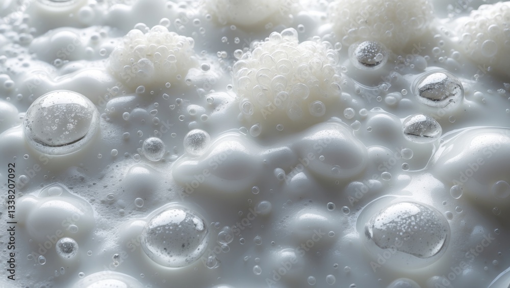 Poster soap foam surface or shampoo texture featuring bubbles isolated with clipping path on background.