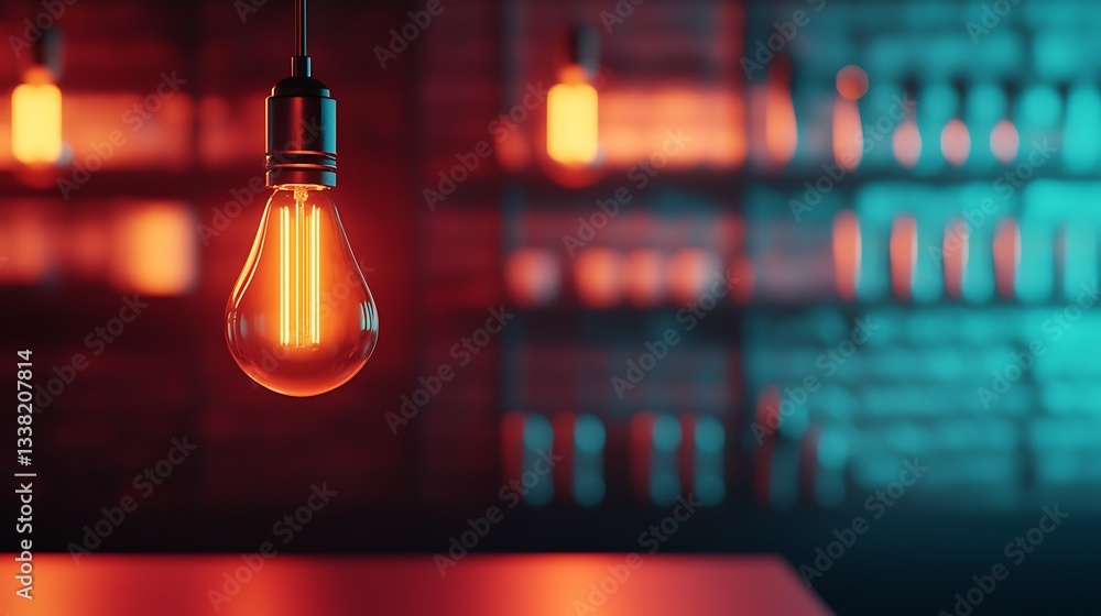 Poster a glowing vintage light bulb hangs against a colorful backdrop, creating a warm and inviting atmosph