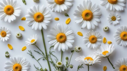 Obraz premium Chamomile or daisies on a white background with clipping path and complete depth of field. Collection or set.