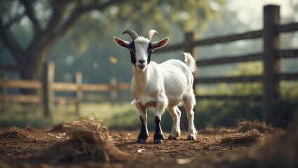 Obraz premium Goats on a farm, animal goat with an adorable face in a rural environment.
