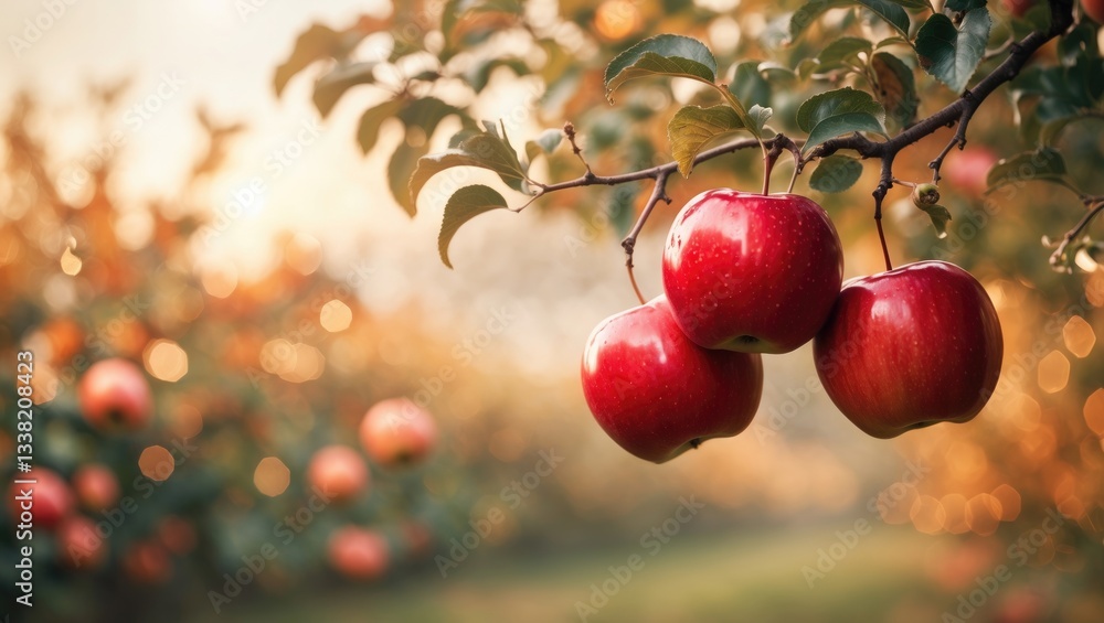 Poster fruit background. apples with a bokeh backdrop.
