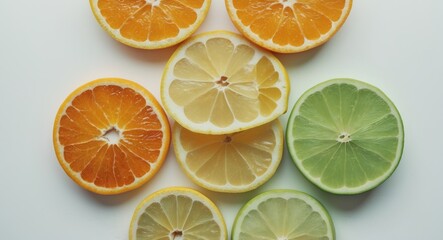 Obraz premium Citrus fruit. Orange, lemon, lime. Isolated slices on a white background. Collection.