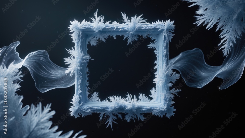 Poster a frame featuring a frosty design against a black backdrop. an abstract ice structure that enables t