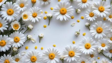 Chamomile or daisies arranged on a white background with a clipping path and complete depth of field. Collection or set.