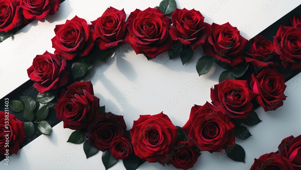 Poster frame created with red roses against a background. view featuring copy space. flat design frame idea