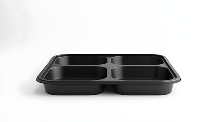 Minimalist Meal Prep Container Mockup with Sleek Black Tray and Transparent Lid