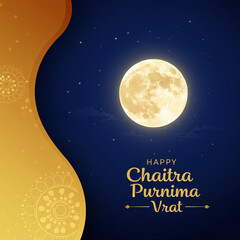 Chaitra Purnima with Moon and Vibrant Gold Accent