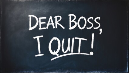 Obraz premium Chalk inscriptions on blackboard: Dear boss, I quit!