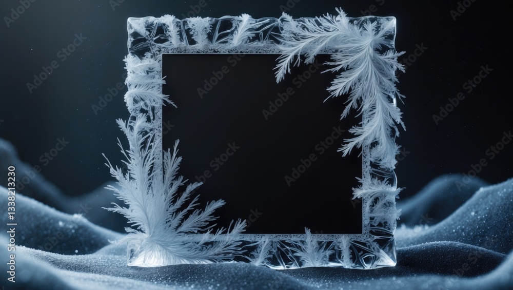 Aufkleber a frame showcasing a frosty design on a dark background. an abstract ice structure frame enables the
