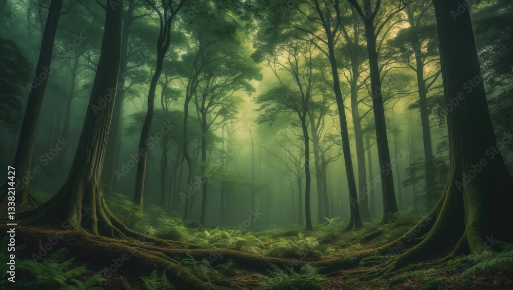 Aufkleber concept image of carbon net zero or carbon neutrality. wide angle view of the forest.