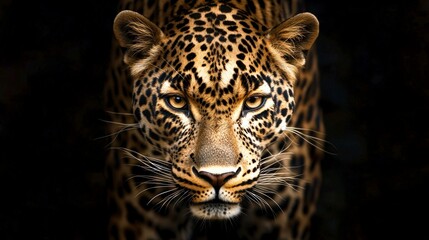 Obraz premium Majestic Leopard Close Up Wild Cat Powerful Eyes Detailed Fur Nature Photography Wild