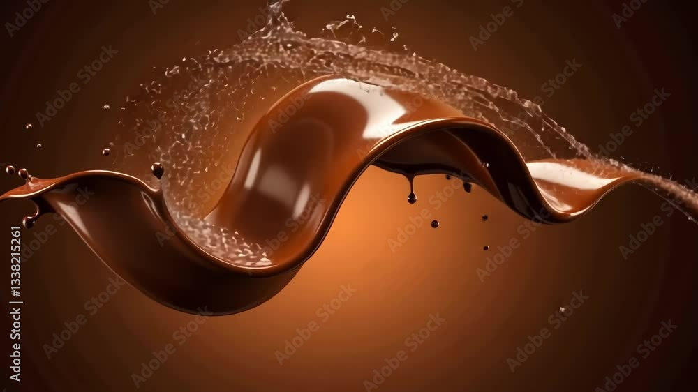 Poster a chocolate wave with small droplets on a brown gradient background in a studio shot image art
