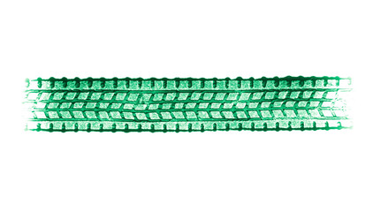 green  traces of car tires on white background. © Remigiusz Góra