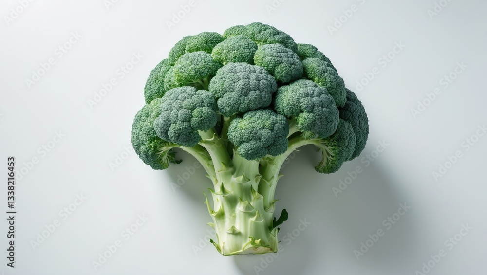 Poster fresh broccoli removed from background on a white surface without shadows.