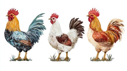 Fototapeta premium Three chicken isolated on white background 