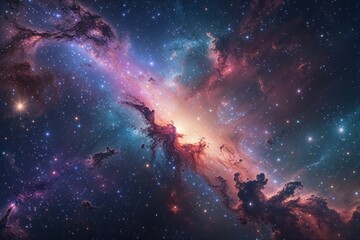 Fototapeta premium Galactic Nebula and Starry Sky Illustrating the Vibrant Universe