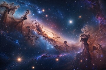 Fototapeta premium Exquisite Nebula and Luminous Stars Over a Vibrant Galaxy and Cosmic Night