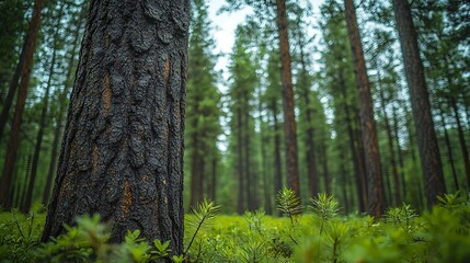 Obraz premium Dark Tree Trunk in Lush Forest