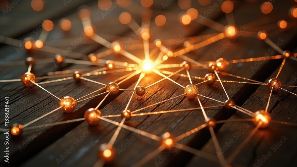 Poster connecting networks. two distinct networks linked by golden wire. networking, social media, internet