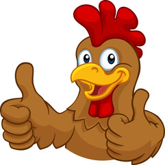 A chicken cartoon rooster cockerel character mascot giving a thumbs up. © Christos Georghiou