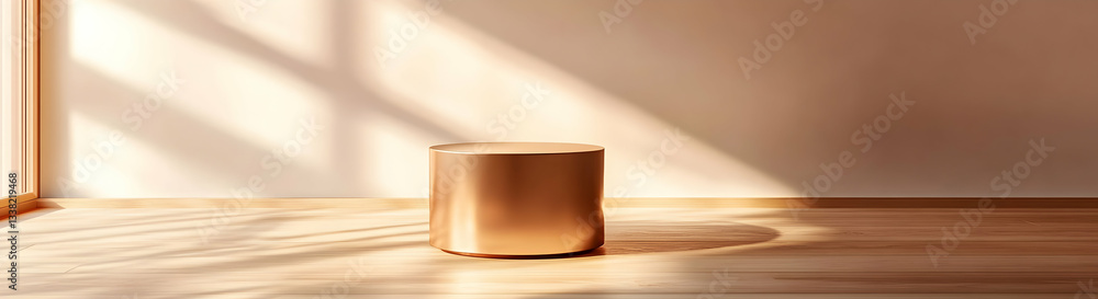 Poster photograph of a rose gold side table with a circular top on an empty background
