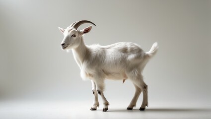 Fototapeta premium White small goat in isolation. Goat against a white backdrop.