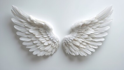 Obraz premium White feathered wing against a white background