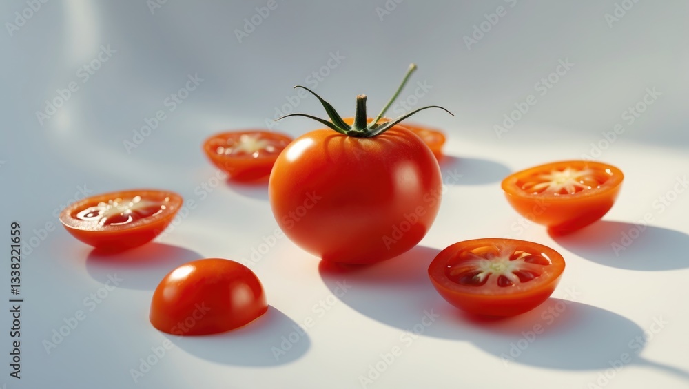 Poster set of cherry tomatoes and sliced tomatoes isolated on a background. macro shot.