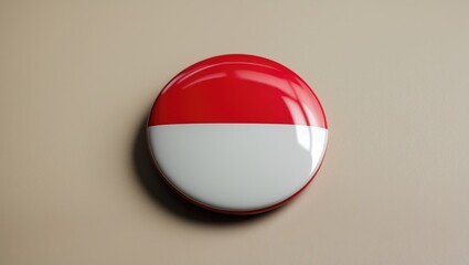 Naklejka premium Round button divided into red and white halves, reminiscent of the flag. Red and white pattern, circular button, bold and simple colors. Badge.
