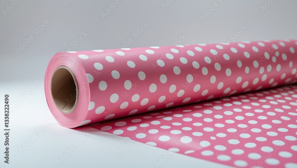 Poster roll of wrapping paper with polka dots isolated on a white background