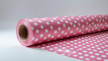 Roll of wrapping paper with polka dots isolated on a white background