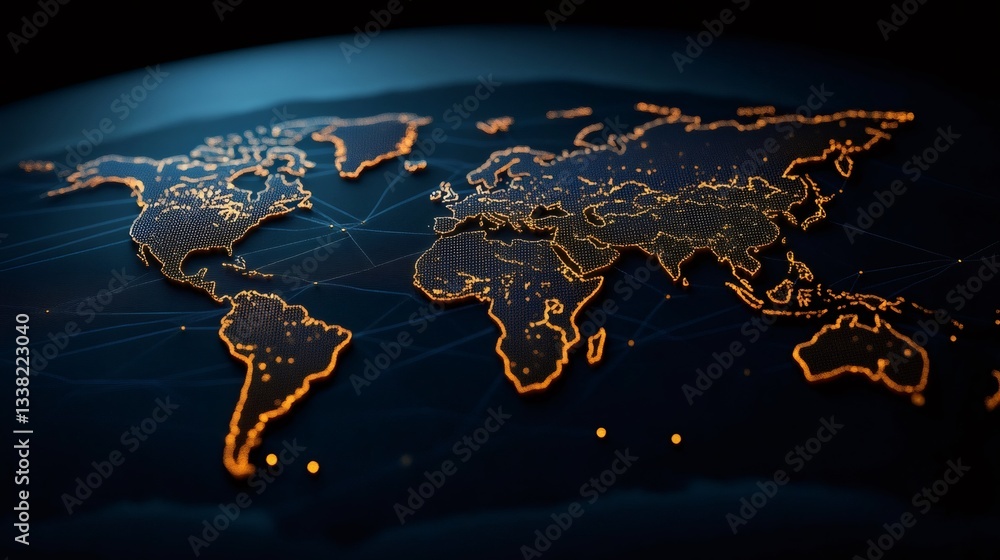 Aufkleber Global network connecting continents with data flow and communication lines