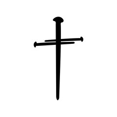 Cross nails vector. Symbol of intersection between faith and suffering represented by a simple cross with nails