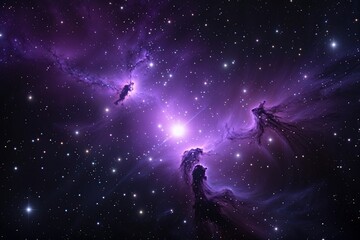 Naklejka premium A Radiant Violet Nebula Sparkling with Stars in a Vast Black Expanse