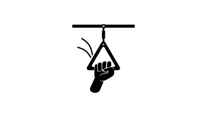 Hand holding the handrail in transport, black isolated silhouette