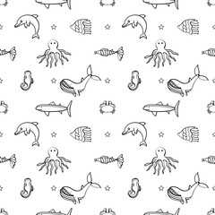 Obraz premium Marine seamless pattern with sea animals.